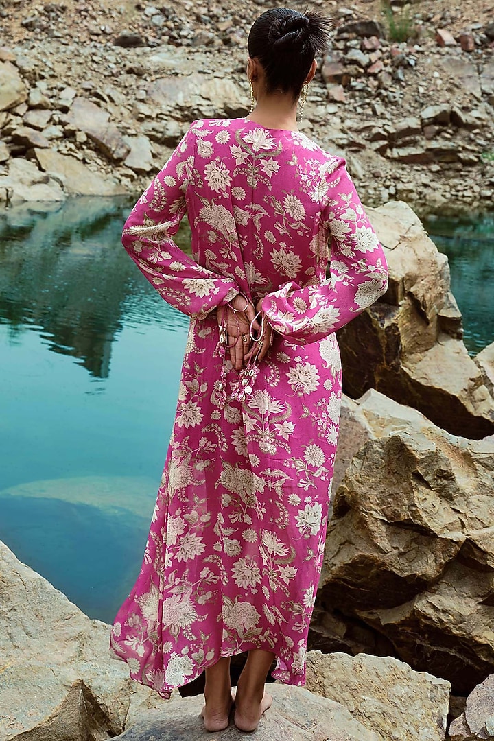 Fuchsia & Ivory Georgette Embellished Kaftan Summer Dress by Sana Barreja at Pernia's Pop Up Shop