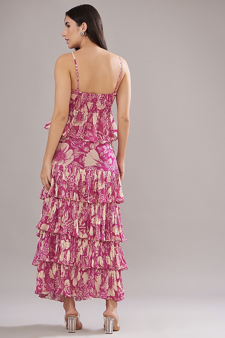 Fuchsia Georgette Printed Skirt Set by Sana Barreja at Pernia's Pop Up Shop