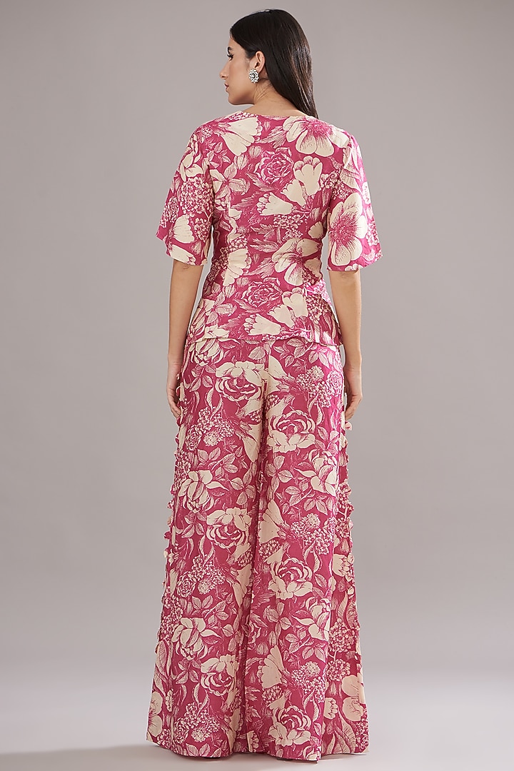 Fuchsia Bemberg Silk Printed Co-Ord Set by Sana Barreja at Pernia's Pop Up Shop