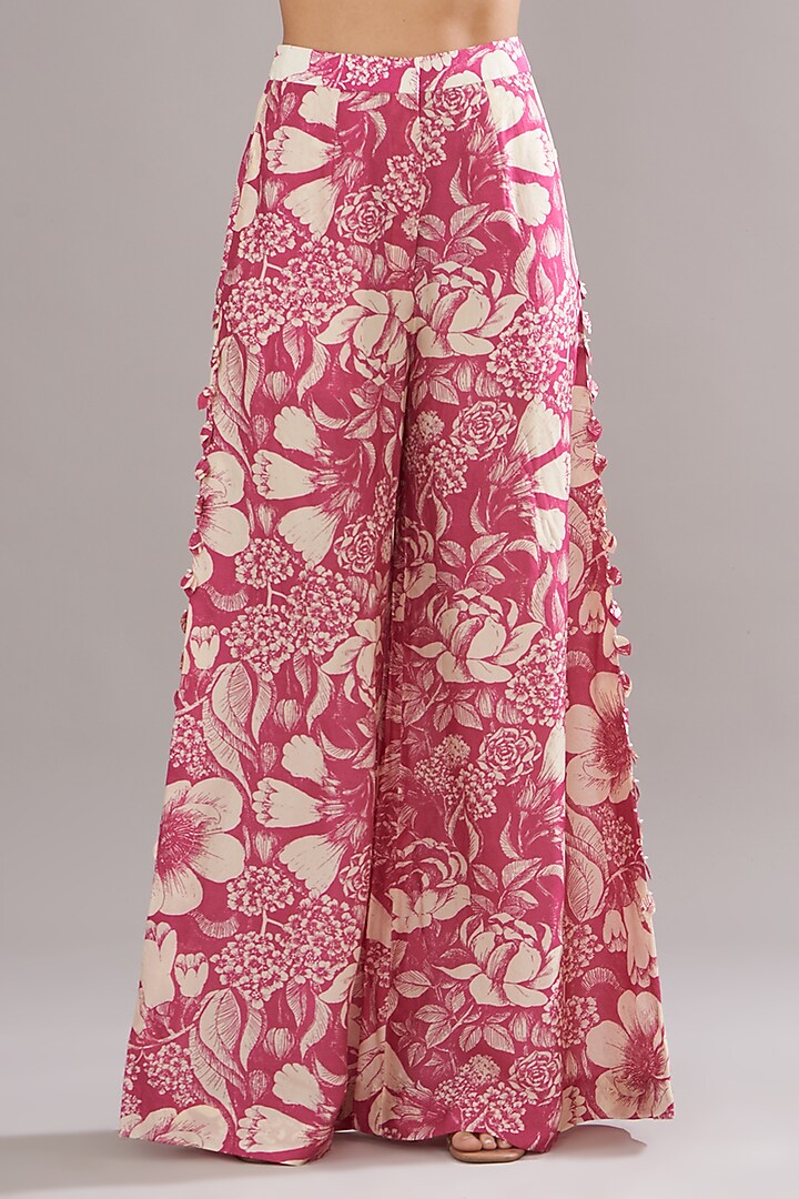 Fuchsia Bemberg Silk Printed Co-Ord Set by Sana Barreja at Pernia's Pop Up Shop