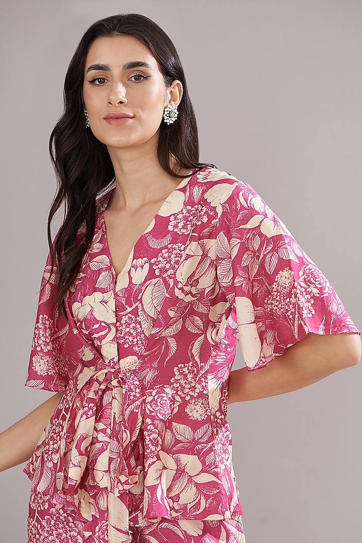 Fuchsia Bemberg Silk Printed Co-Ord Set by Sana Barreja at Pernia's Pop Up Shop