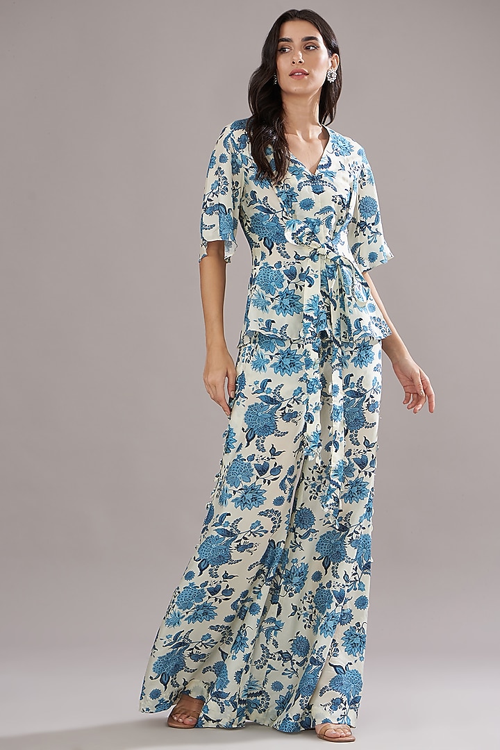 Ivory Bemberg Silk Printed Co-Ord Set by Sana Barreja at Pernia's Pop Up Shop