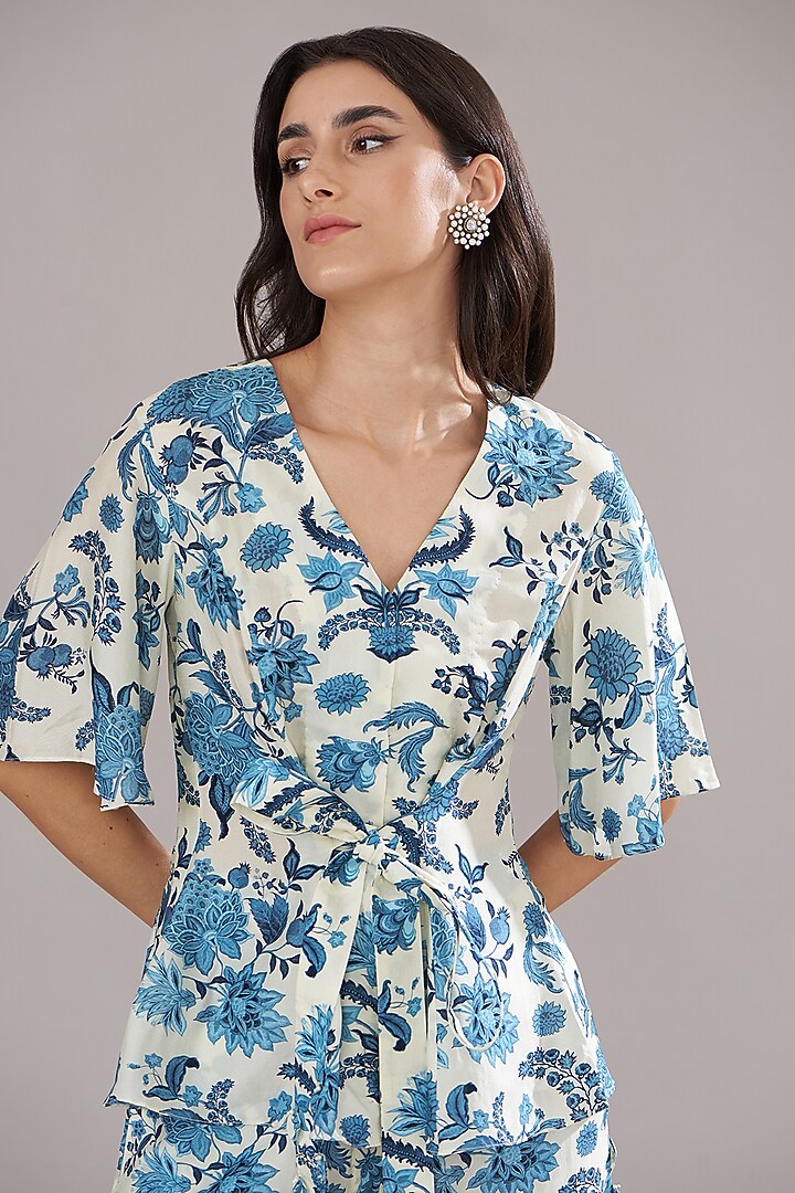 Ivory Bemberg Silk Printed Co-Ord Set by Sana Barreja at Pernia's Pop Up Shop