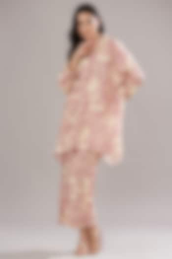 Rose Pink Bemberg Silk Floral Printed Kurta Set by Sana Barreja at Pernia's Pop Up Shop