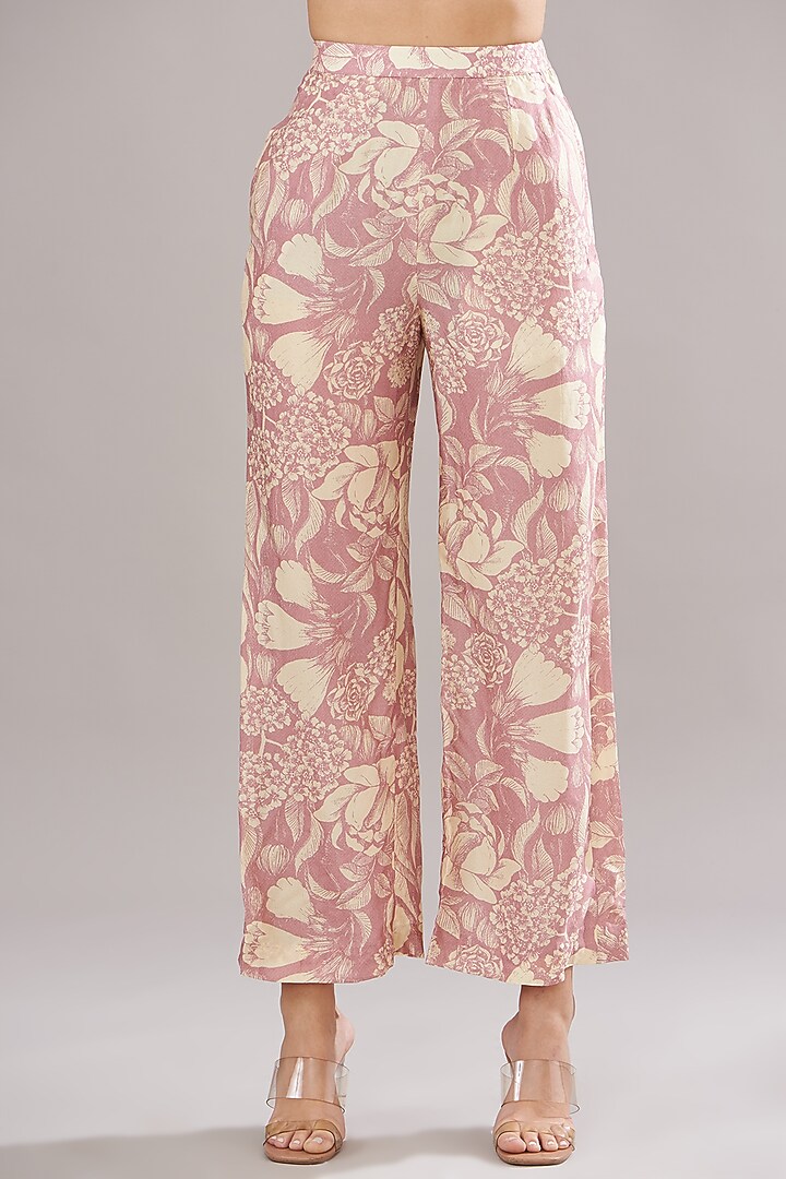 Rose Pink Bemberg Silk Floral Printed Kurta Set by Sana Barreja at Pernia's Pop Up Shop