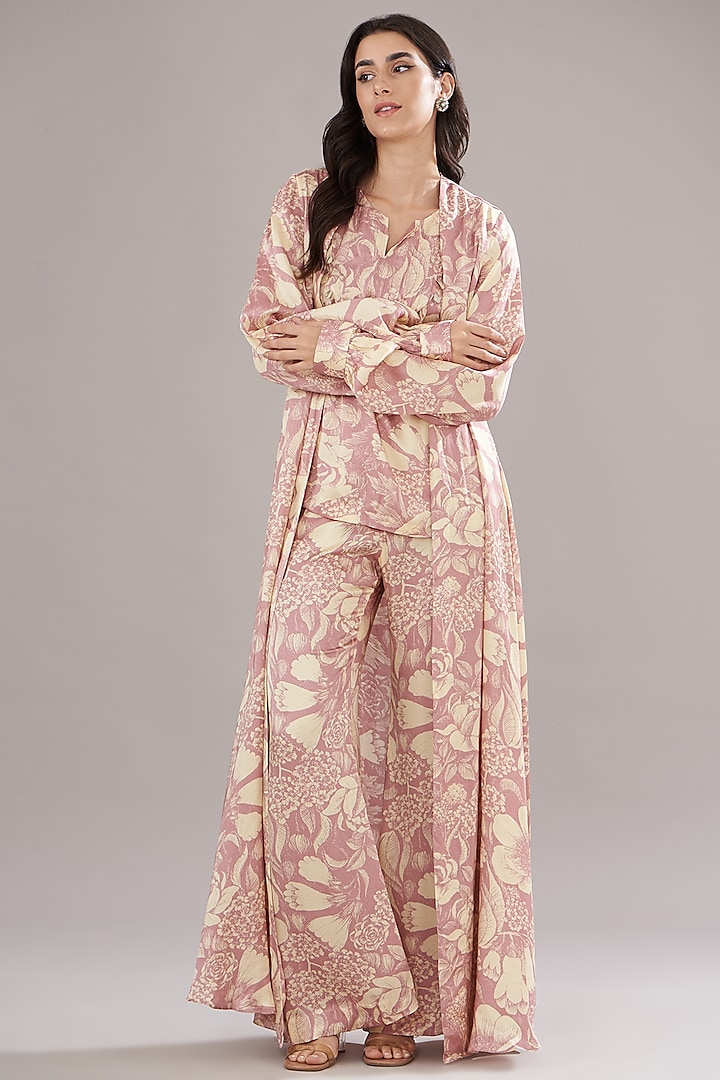 Rose Pink Modal Printed Cape Set by Sana Barreja at Pernia's Pop Up Shop