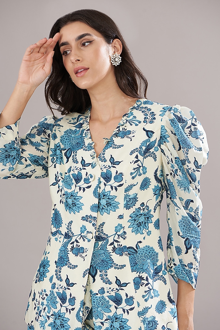 Ivory Bemberg Silk Printed Co-Ord Set by Sana Barreja at Pernia's Pop Up Shop
