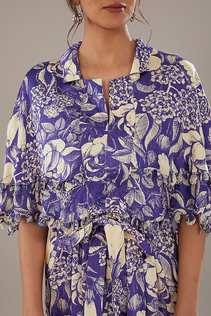 Indigo Blue Modal Floral Printed Vacation Dress by Sana Barreja at Pernia's Pop Up Shop