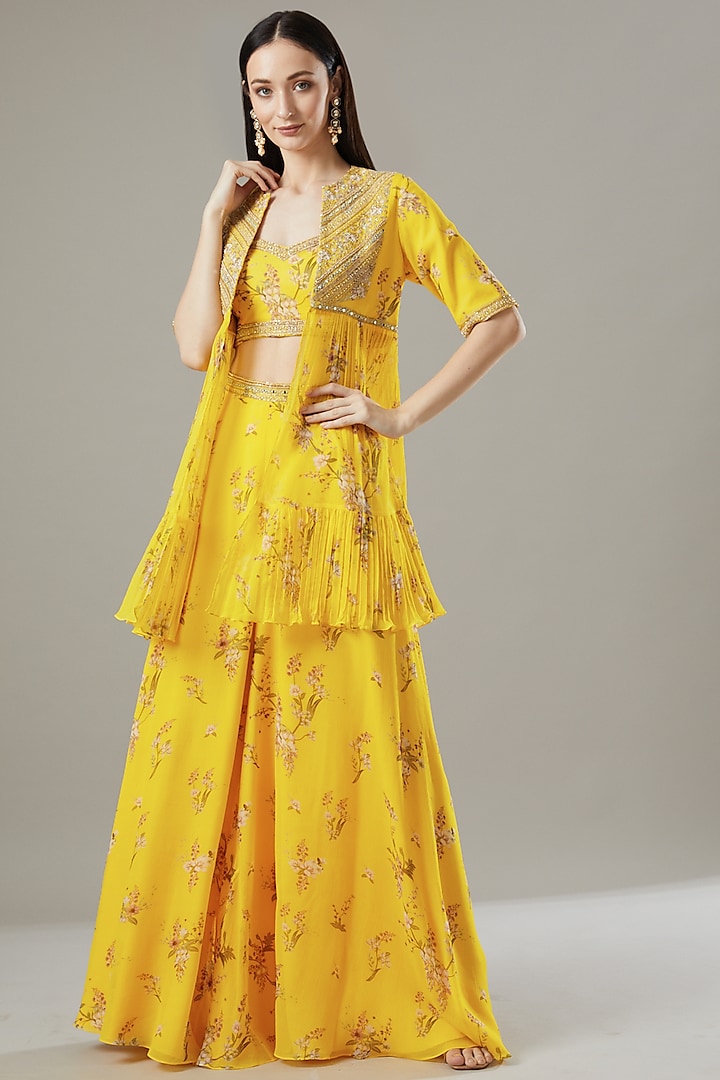 Yellow Printed Sharara Set by Sana Barreja at Pernia's Pop Up Shop