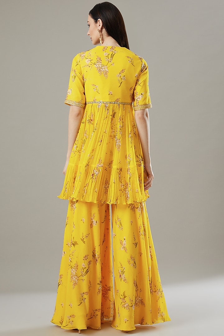 Yellow Printed Wedding Sharara Set by Sana Barreja at Pernia's Pop Up Shop