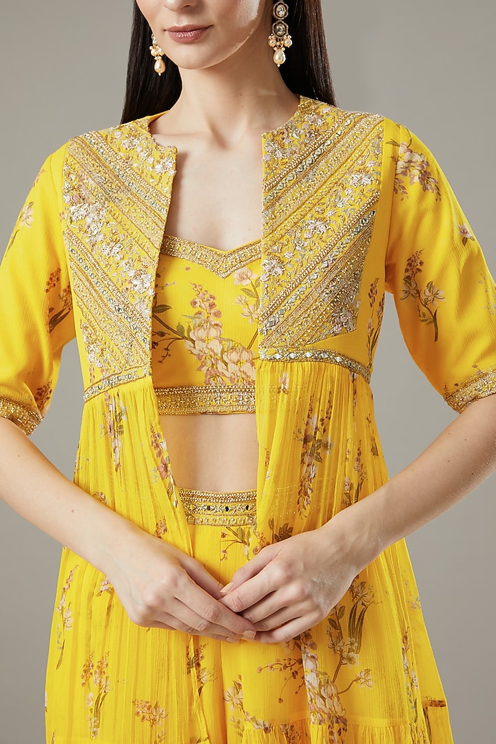Yellow Printed Wedding Sharara Set by Sana Barreja at Pernia's Pop Up Shop
