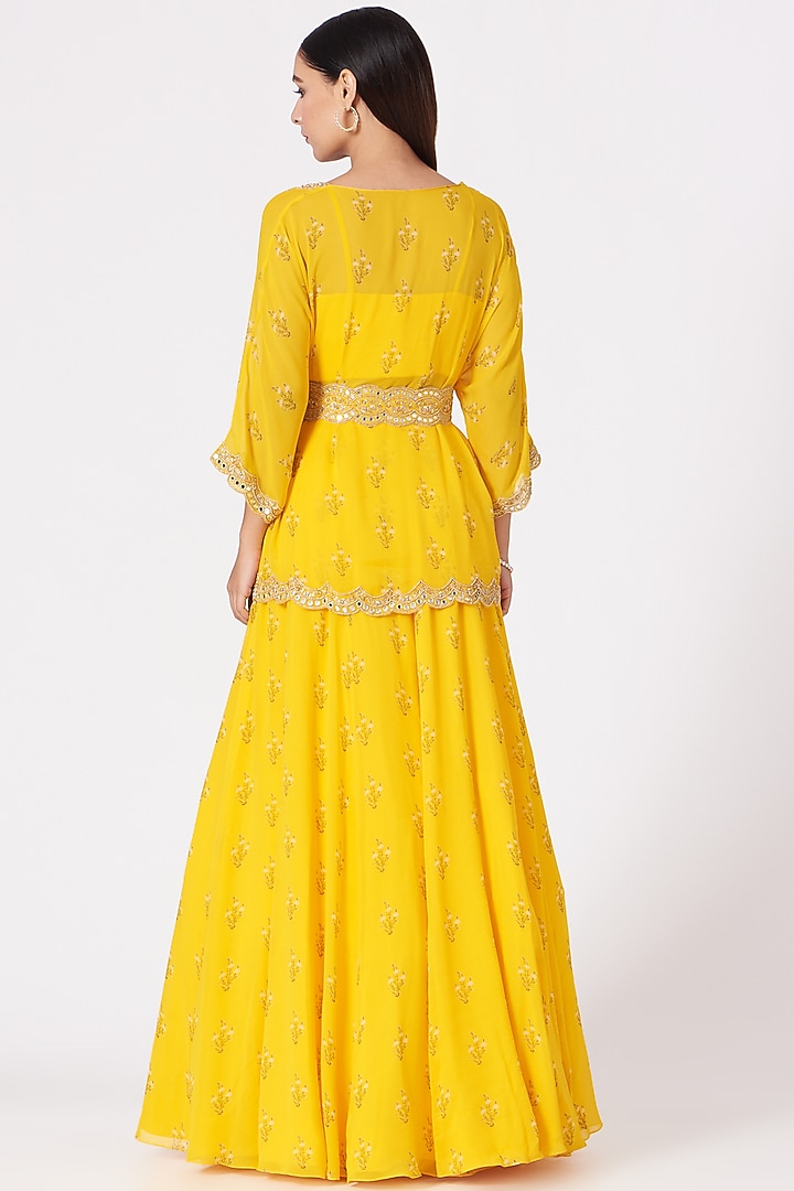 Yellow Printed Skirt Set by Sana Barreja at Pernia's Pop Up Shop
