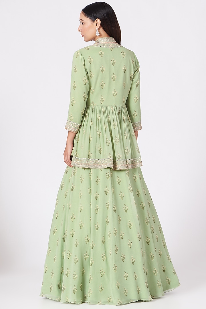 Mint Green Georgette Wedding Lehenga Set by Sana Barreja at Pernia's Pop Up Shop
