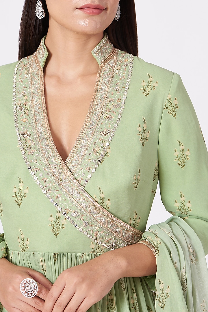 Mint Green Georgette Wedding Lehenga Set by Sana Barreja at Pernia's Pop Up Shop