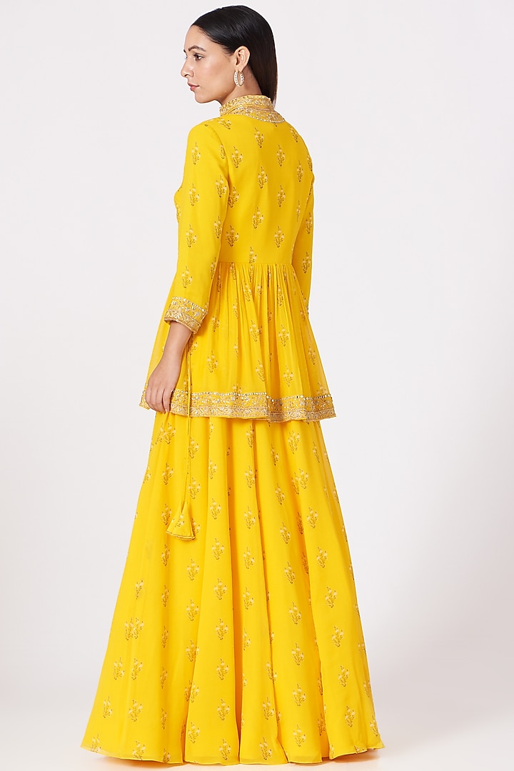 Yellow Hand Embroidered Wedding Lehenga Set by Sana Barreja at Pernia's Pop Up Shop