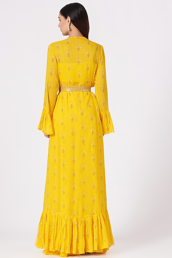 Yellow Hand Embroidered Jacket Set by Sana Barreja at Pernia's Pop Up Shop