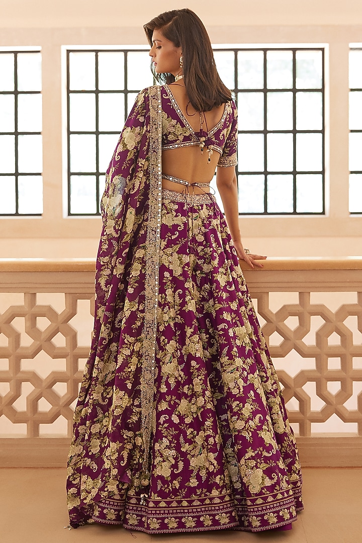 Purple Printed Wedding Lehenga Set by Sana Barreja at Pernia's Pop Up Shop