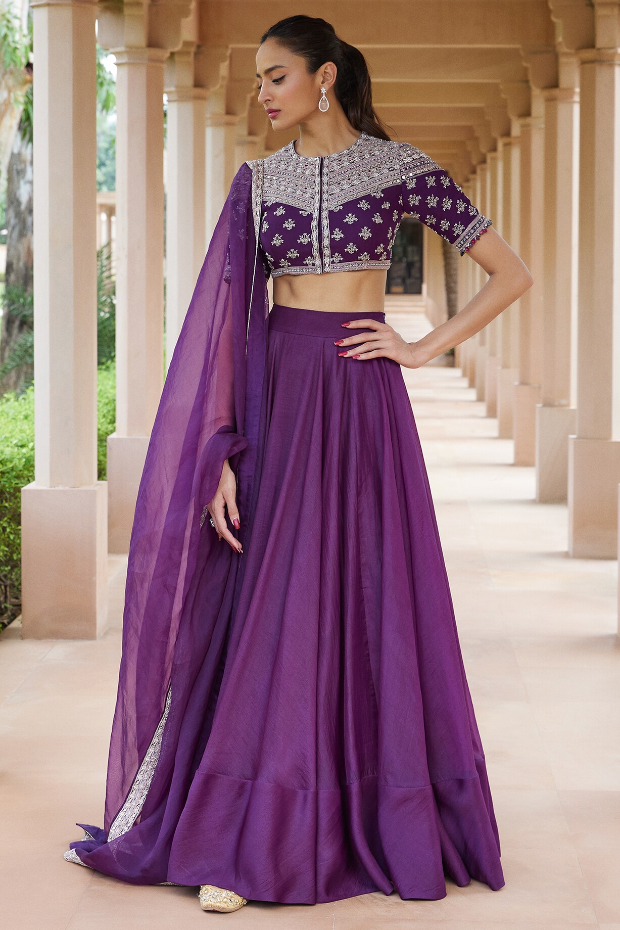 Inara purple organza lehenga set main image 1