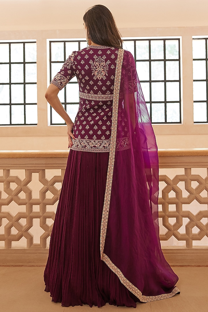 Purple Embroidered Jacket Wedding Lehenga Set by Sana Barreja at Pernia's Pop Up Shop