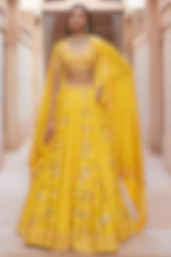 Yellow Printed Wedding Lehenga Set by Sana Barreja at Pernia's Pop Up Shop