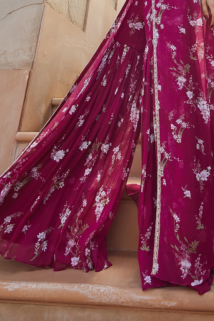 Fuchsia Chiffon Printed Gharara Set by Sana Barreja at Pernia's Pop Up Shop