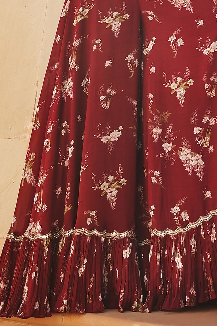 Red Georgette Printed Wedding Sharara Set by Sana Barreja at Pernia's Pop Up Shop
