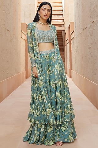 Ice Blue Printed Sharara Set by Sana Barreja