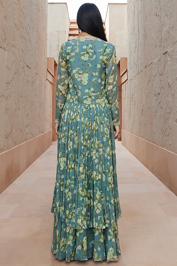 Ice Blue Printed Wedding Sharara Set by Sana Barreja at Pernia's Pop Up Shop