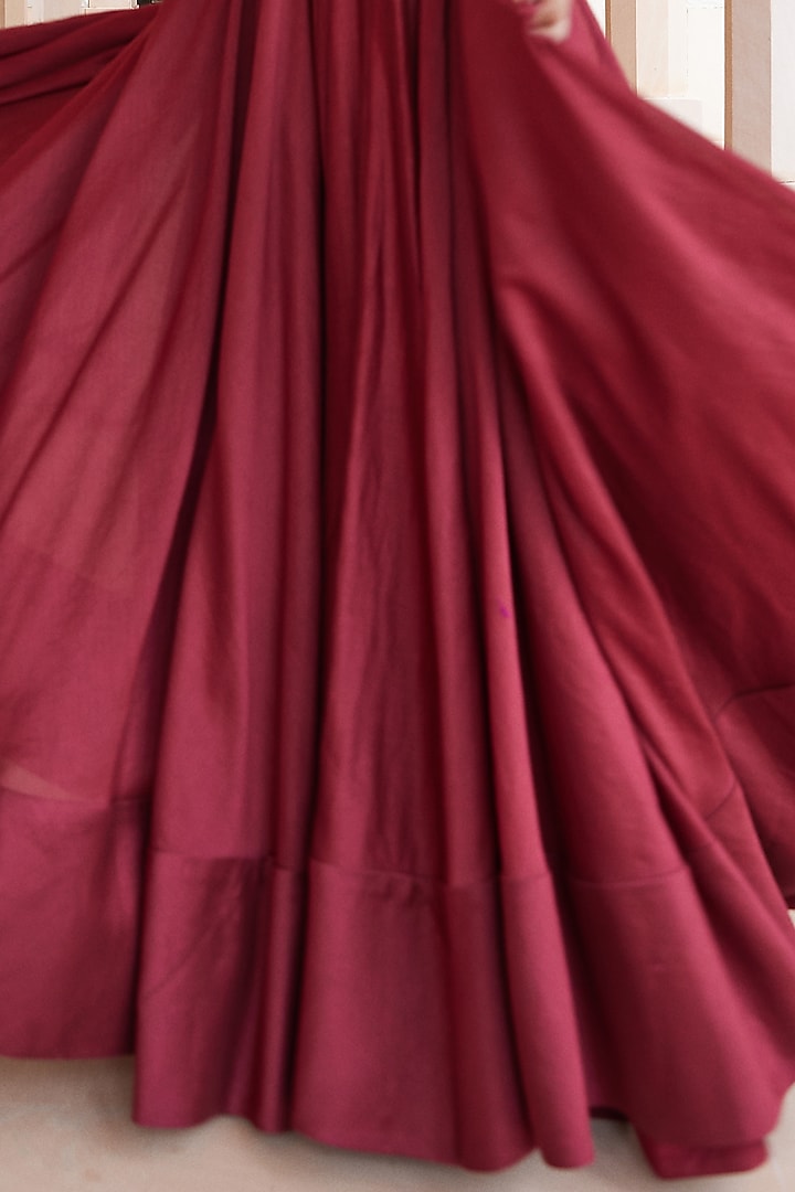 Marsala Red Chanderi Silk Wedding Anarkali Set by Sana Barreja at Pernia's Pop Up Shop