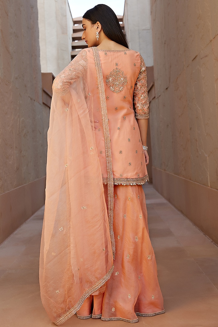 Peach Net Gharara Set by Sana Barreja at Pernia's Pop Up Shop