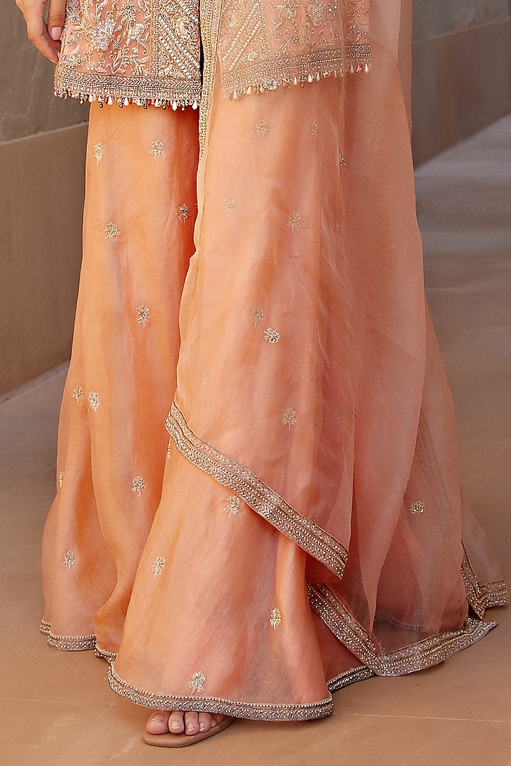 Peach Net Gharara Set by Sana Barreja at Pernia's Pop Up Shop