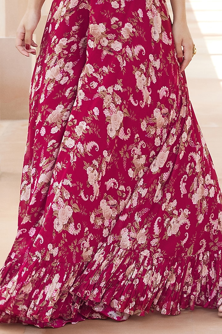 Fuchsia Paisley Printed Wedding Sharara Set by Sana Barreja at Pernia's Pop Up Shop