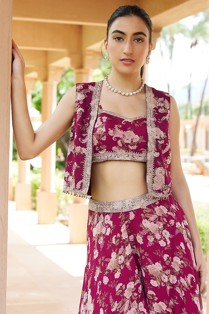 Fuchsia Paisley Printed Wedding Sharara Set by Sana Barreja at Pernia's Pop Up Shop
