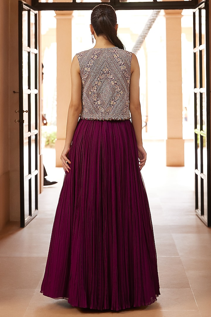 Purple Georgette Wedding Lehenga Set by Sana Barreja at Pernia's Pop Up Shop