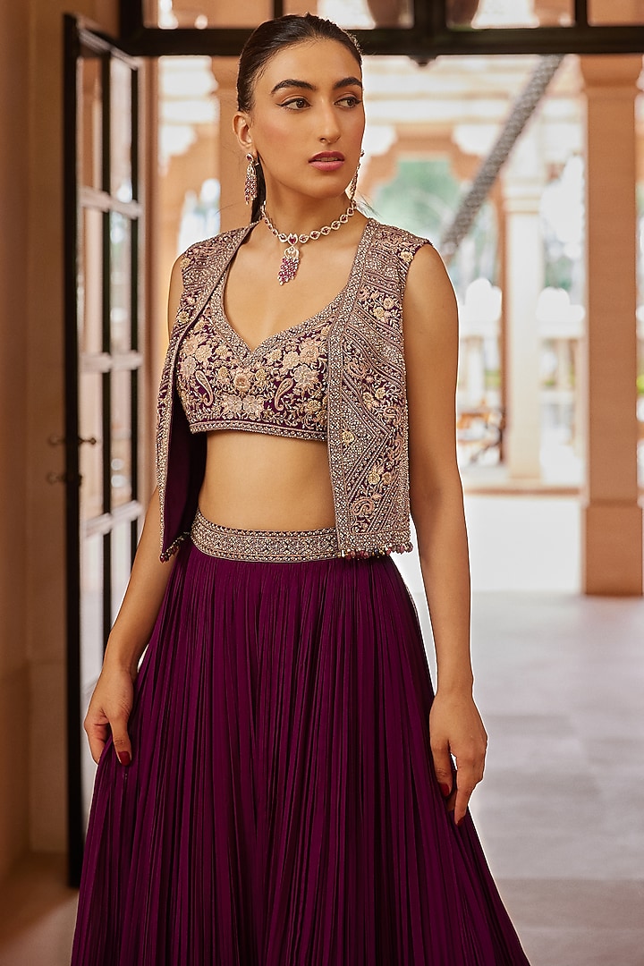 Purple Georgette Wedding Lehenga Set by Sana Barreja at Pernia's Pop Up Shop