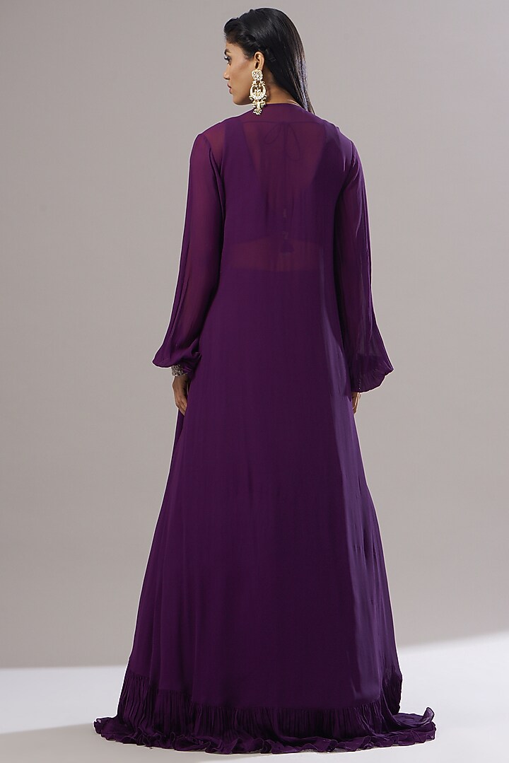 Purple Embroidered Jacket Wedding Lehenga Set by Sana Barreja at Pernia's Pop Up Shop