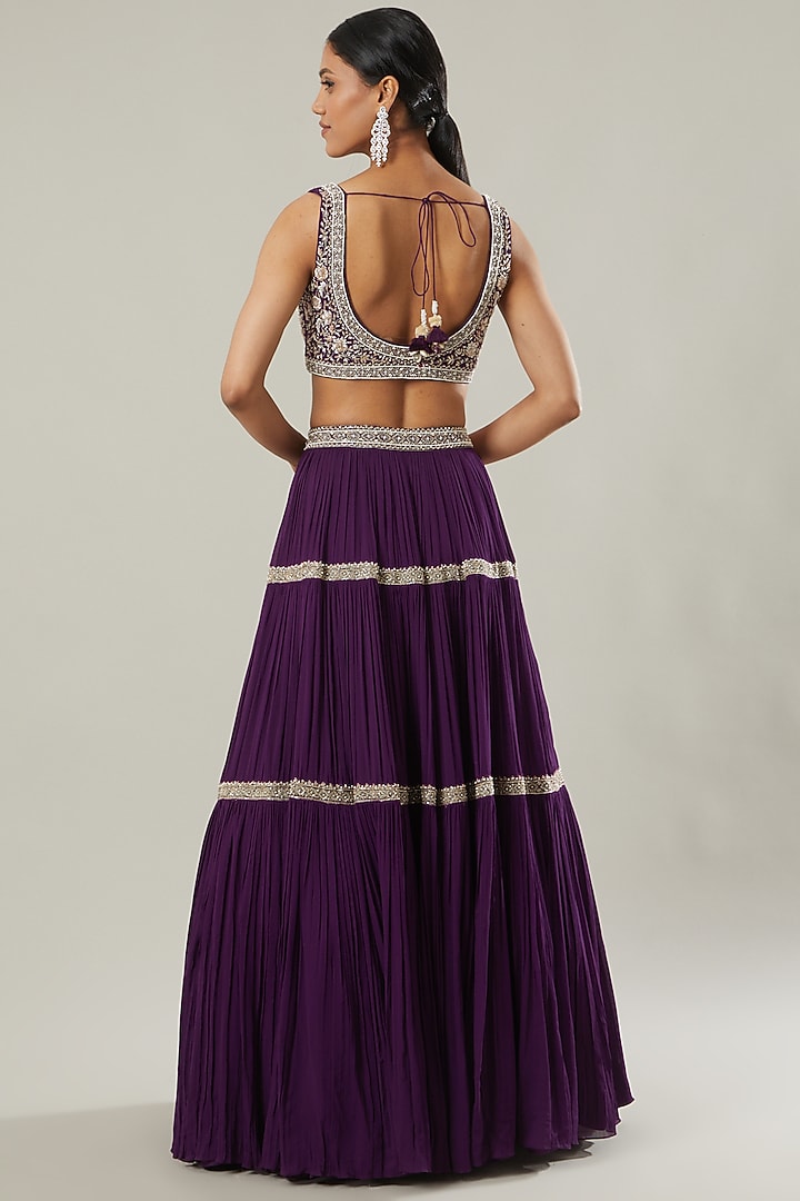 Purple Printed Wedding Lehenga Set by Sana Barreja at Pernia's Pop Up Shop