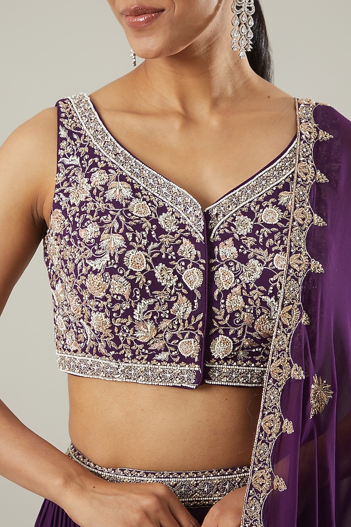 Purple Printed Wedding Lehenga Set by Sana Barreja at Pernia's Pop Up Shop