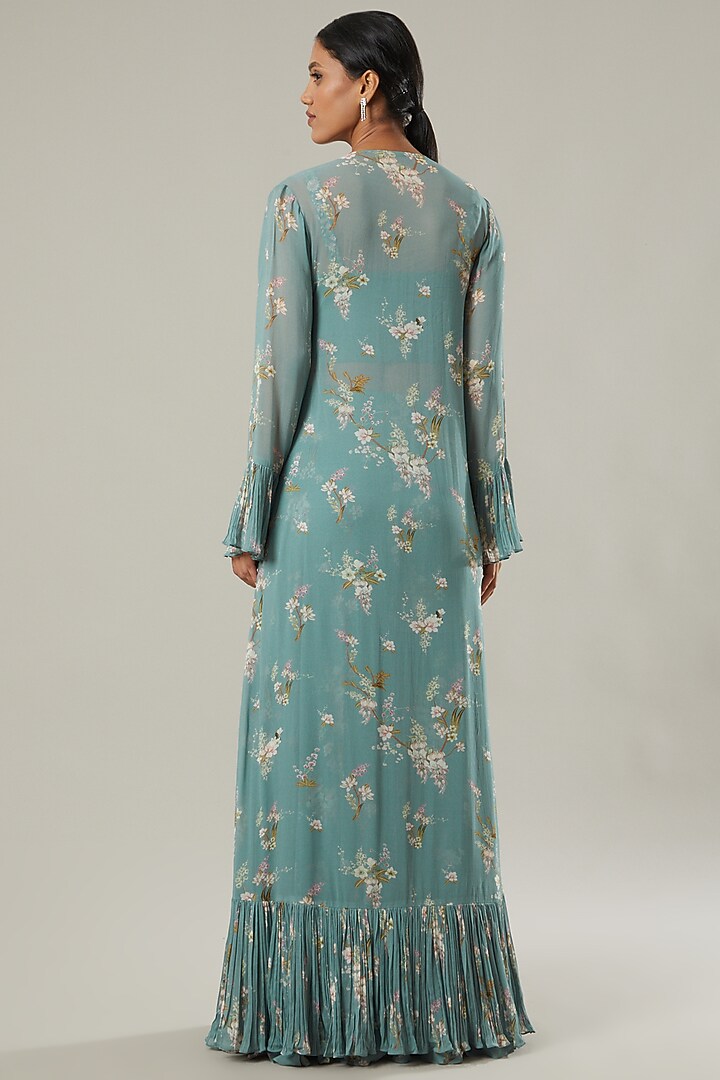 Ice Blue Printed Jacket Set by Sana Barreja at Pernia's Pop Up Shop