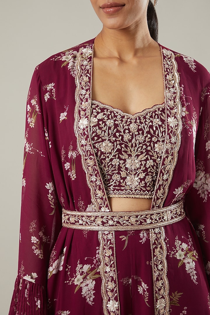 Magenta Printed Jacket Set by Sana Barreja at Pernia's Pop Up Shop
