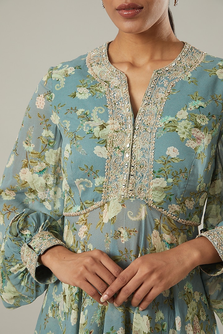 Sky Blue Printed Party Wear Sharara Set by Sana Barreja at Pernia's Pop Up Shop