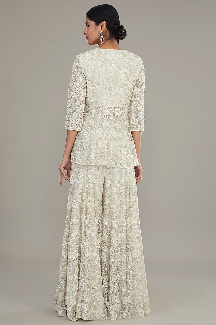 White Net Hand Embroidered Bridal Sharara Set by Sana Barreja at Pernia's Pop Up Shop