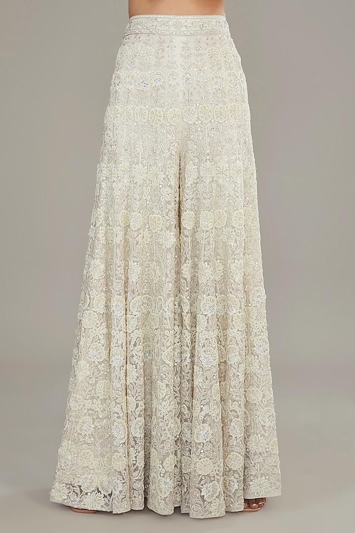 White Net Hand Embroidered Bridal Sharara Set by Sana Barreja at Pernia's Pop Up Shop