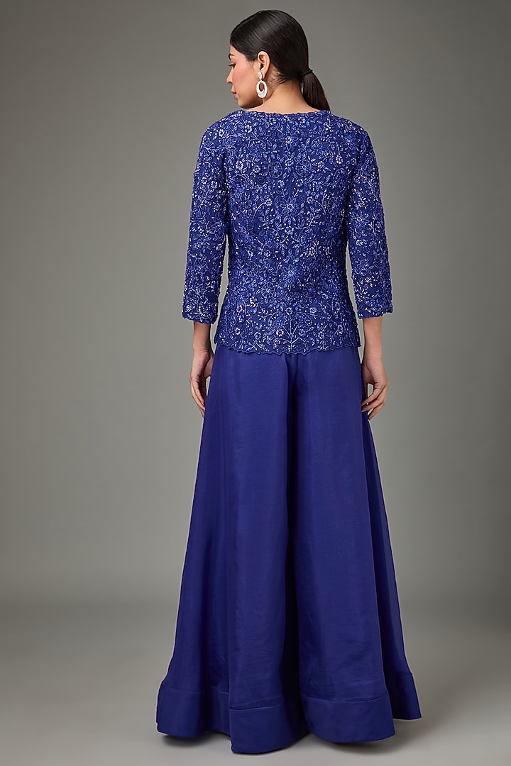 Midnight Blue Net & Silk Organza Wedding Sharara Set by Sana Barreja at Pernia's Pop Up Shop