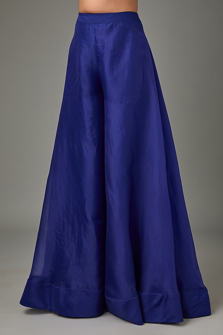 Midnight Blue Net & Silk Organza Wedding Sharara Set by Sana Barreja at Pernia's Pop Up Shop