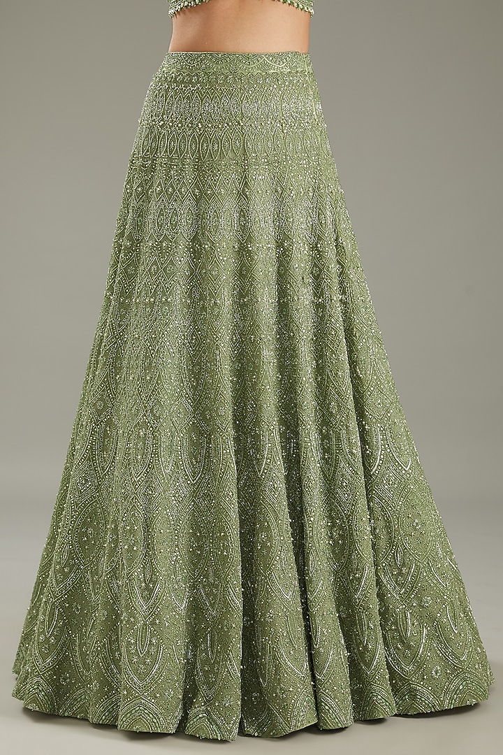 Mint Green Net Hand Embroidered Bridal Lehenga Set by Sana Barreja at Pernia's Pop Up Shop
