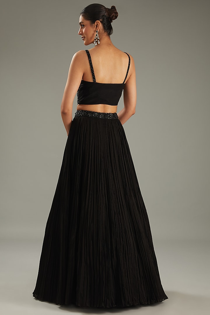 Black Georgette Hand Embroidered Jacket Wedding Lehenga Set by Sana Barreja at Pernia's Pop Up Shop