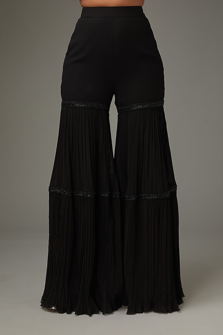 Black Georgette Gharara Set by Sana Barreja at Pernia's Pop Up Shop