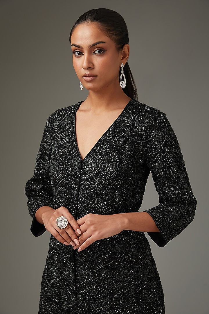 Black Georgette Gharara Set by Sana Barreja at Pernia's Pop Up Shop