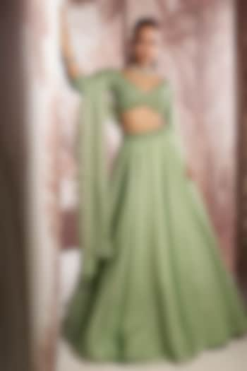 Mint Green Organza Wedding Lehenga Set by Sana Barreja at Pernia's Pop Up Shop